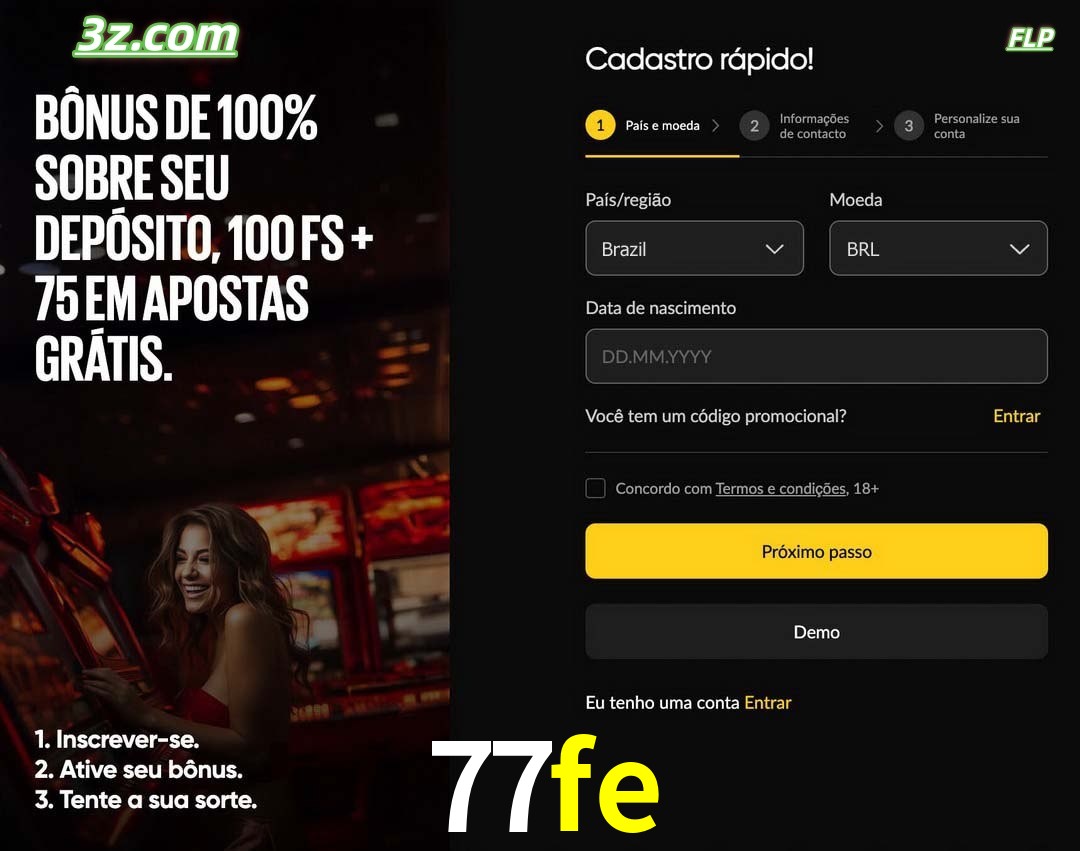 77fe registro oficial cassino online Brasil com bônus de depósito e free spins